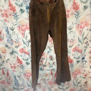 Vintage Brown Suede Pants with Front Zipper